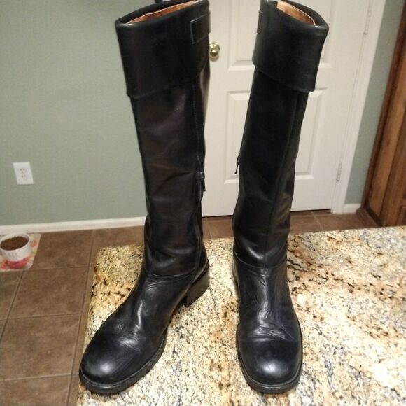 Jones Bootmaker Black Equestrian Riding Knee Booties Spain 9.5 Leather Heels Zip - Picture 2 of 12
